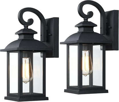 Outdoor Wall Sconce Lights Exterior 2-Pack, 15" Waterproof Retro Black Outside Porch Lights Wall Mount, Exterior Lighting Fixtures Outdoor Coach Lights for House Garage, Bulb Not Included