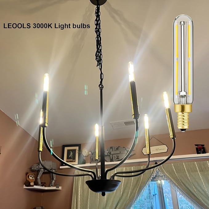Leools Tubular LED Bulb Dimmable 4W Equal Soft White 3000K T6 E12 Candelabra Bulb 40 watt for Chandeliers,Ceiling Fan,Pendant,Wall sconces AC120V 90+CRI 400LM e12 Light Bulb 6Pack