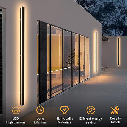 Porch Wall Lights 79 Inch Black Outdoor Wall Light 3000K Modern Waterproof Anti Rust Exterior Wall Sconces Long LED Linear Exterior Lighting Fixtures for Patio Garage Swimming Pools