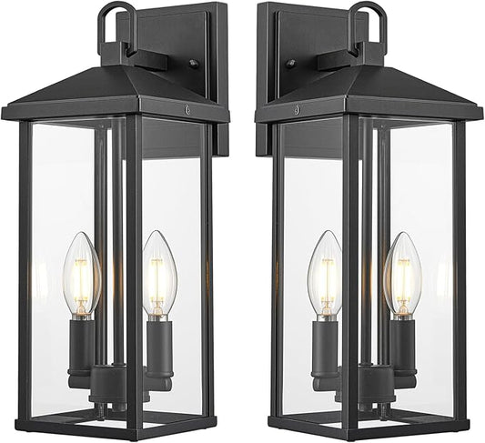 Darkaway Outdoor Wall Lights for House,2pcs Exterior Lighting Fixtures Wall Mount Porch Lights Waterproof Outdoor Sconce Lights with Clear Glass for Patio Hallway Garage E12 Socket