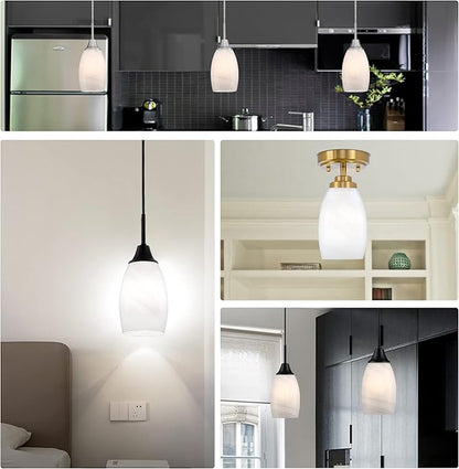 White Swirl Art Glass Pendant Lamp Shade Glass chandeliers Cover Mini Oval Light Shade Replacement Shade Only Light Fixtures for Kitchen Island pendant light 1-Pack 4.72"