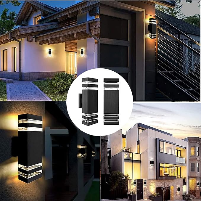 6Pack 12inch LED Square Up&Down Outdoor Wall Lights,4000K Day White 14W Outdoor Wall Light Aluminum Body Waterproof IP65 led Porch Wall Light for House Patio Garage Garden