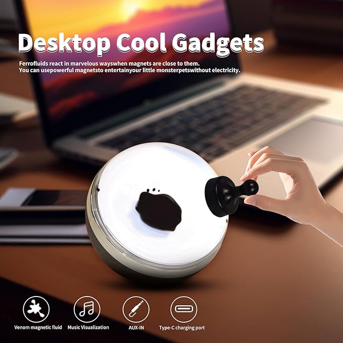 Liquid Motion Sound Visualizer Lamp, Compound-Venom Ferrofluid Desk Lamp, Dancing Ferrofluid with Music Rhythm, Desktop Decor with Back Light, Liquid Motion Lamp(Does Not Make Sound)
