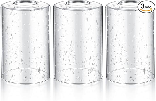 3 Pcs Clear Bubble Seeded Glass Shade Replacements for Pendant Light Fixtures Glass Lamp Shade Cover, 1-5/8 Inch Fitter E26 Base, 4"w x 6"h, Replacement Lamp Globe for Chandelier Wall Sconce