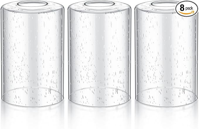 8 Pcs Clear Bubble Seeded Glass Shade Replacements for Pendant Light Fixtures Glass Lamp Shade Cover, 1-5/8 Inch Fitter E26 Base, 4"w x 6"h, Replacement Lamp Globe for Chandelier Wall Sconce