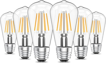 Ralbay ST48 Vintage LED Edison Bulbs 6 Pack, 60W Equivalent, Warm White 2700K, Clear Glass E26 Medium Base