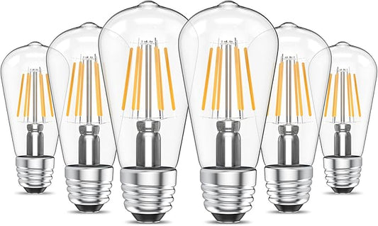 Ralbay ST48 Vintage LED Edison Bulbs 6 Pack, 60W Equivalent, Warm White 2700K, Clear Glass E26 Medium Base