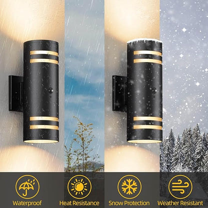 SHlMR Motion Sensor Outdoor Lights, Modern Dusk to Dawn Outdoor Lighting Wall Mount with Bulbs, Black Exterior Sconce Aluminum Up and Down Waterproof Motion Detector Lights for Outside, ETL Listed