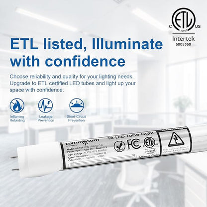 T8 LED Tube Light Bulbs 4 Foot 20W 40W Equivalent 6000K Cool White 2000LM, T8 T10 T12 Fluorescent Replacement, Dual-end Powered Ballast Bypass, Clear Cover ETL Listed for Garage, 10-Pack