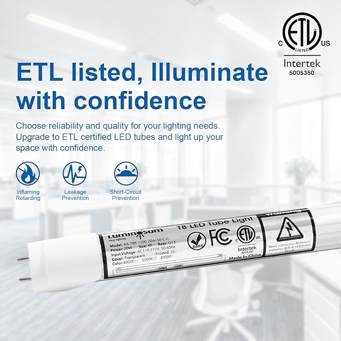 T8 LED Tube Light Bulbs 4 Foot 20W 40W Equivalent 6000K Cool White 2000LM, T8 T10 T12 Fluorescent Replacement, Dual-end Powered Ballast Bypass, Clear Cover ETL Listed for Shop 16-Pack