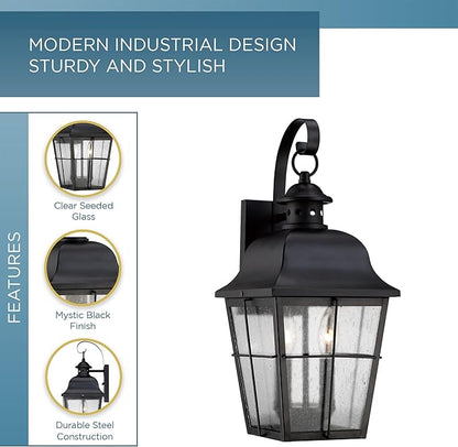 Quoizel Millhouse Outdoor Wall Lantern, 18.5 Inch, 2-Light Mystic Black Traditional Wall Sconce, Clear Seeded Glass, 60W, Exterior Wall Lantern Fixture, Outside Lights for Patio, Porch, Garage or Yard