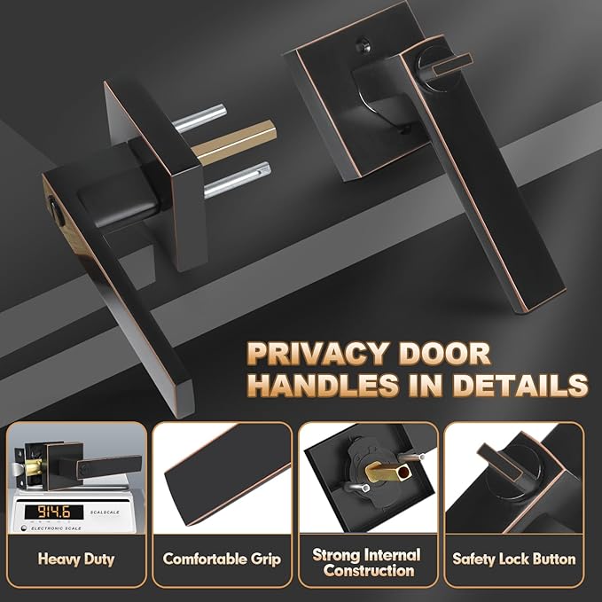 Privacy Door Levers, 6 Pack Oil Rubbed Bronze Door Handles Interior Heavy Duty Bed and Bath Keyless Door Locksets, Reversible for Left Right Handed Doors