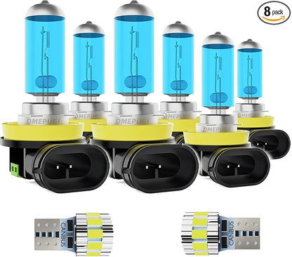 Lights Compatible with Nissan Pathfinder 2017-2020, High Performance Halogen Headlight Bulb And License Plate Lights Combo,H11/H8/H9 High Beam + H11 Low Beams + H11 Fog Lights,Pack of 8