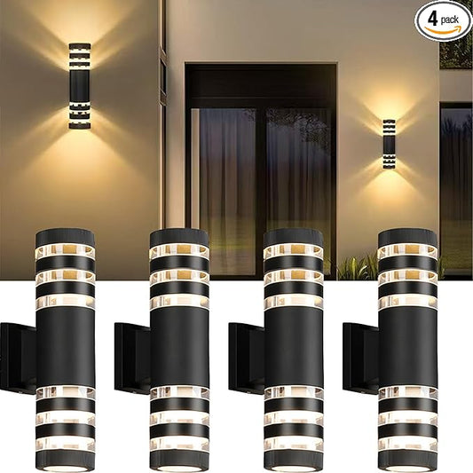 4Pack 15inch LED Cylinder Up & Down Wall Lights,18W Modern Outdoor Wall Light 4000K Day White Aluminum Body Waterproof IP65 LED Exterior Light Fixtures Wall Mount for House Patio Garage Garden