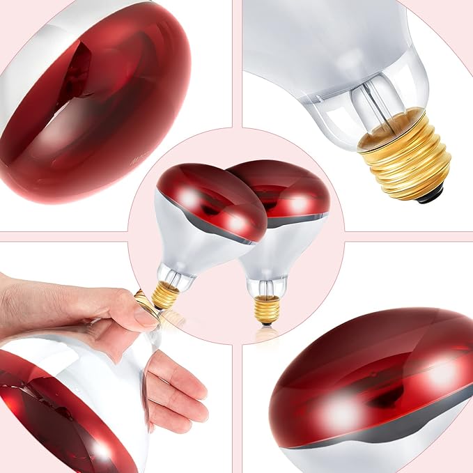 Treela 6 Pcs 110V 250W Red Infrared Bulbs Medium E26 Base, Red Heat Lamp Flood Light Bulbs Heat Light for Bathroom Chickens Brooder Pets