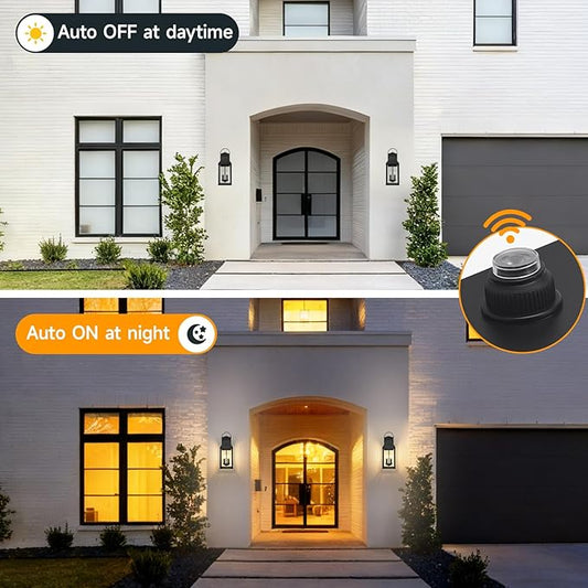 tewei Dusk to Dawn Outdoor Lighting Fixture, 20'' Large Porch Lights Outdoor Sconce Lights, 2-Light Black Exterior Lights for House Waterproof Outside Patio Lanterns for House Garage, 1-Pack