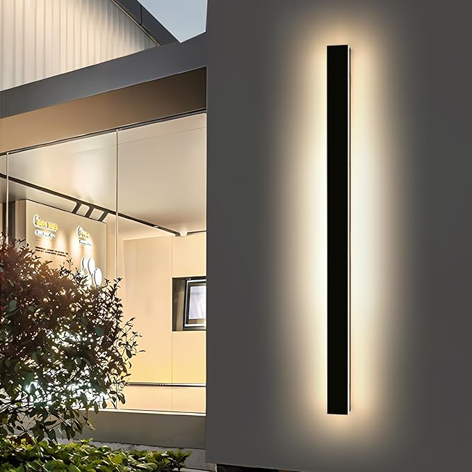 Mikeru 70.8inch Long LED Wall Light, 10%-100% Dimmable Black Exterior Sconces, 3000k-6000k Acrylic Invisible Outdoor Wall Light Fixture for Porch Modern Outdoor Wall Mount Lighting for House