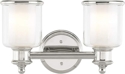 Livex Lighting 40212-35 Transitional Two Light Bath Vanity from Middlebush Collection in Polished Nickel Finish 14.5 x 6.5 x 9