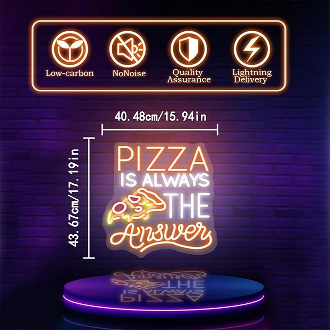 Pizza Is Always The Answer Neon Sign, Dimmable LED Neon Light Art Decorative, Pizza Led Light Neon Signs for Wall Decor