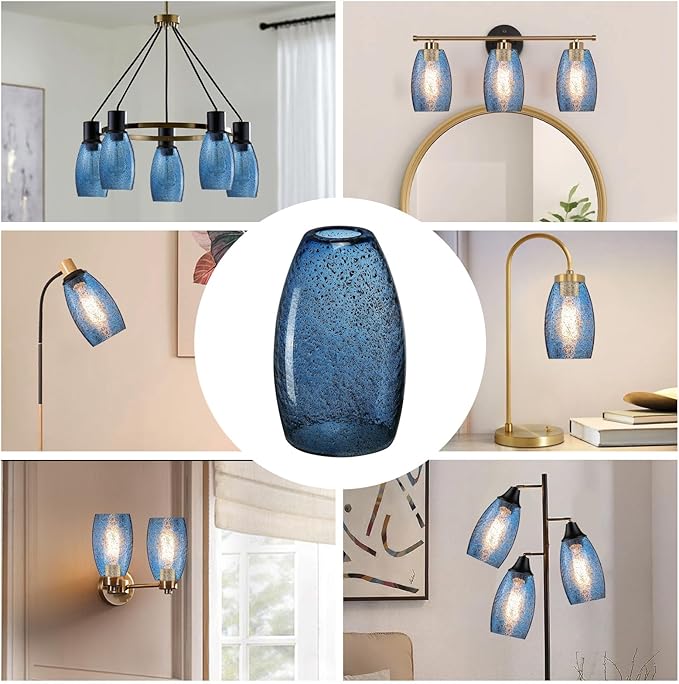 Dark Blue Seeded Glass Pendant Lamp Shade 4.72" Art Glass chandeliers Cover Mini Oval Light Shade Replacement Shade Only Light Fixtures for Kitchen Island Pendant Light 1-Pack