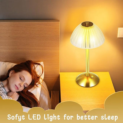 Liliful 2 Pcs Cordless Table Lamp Rechargeable Touch LED Small Gold Portable Battery Operated USB-c Desk Lamp 3 Color Dimmable for Bedroom Living Room Dining (Gold,Mushroom Style)