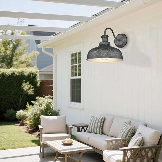 Outdoor Farmhouse Barn Light, Outside Wall Sconce, Weather Resistant Anti-Rust Farmhouse Exterior Wall Light, Outdoor Lantern Lamp for Porch, Garage, Patio, Entryway (Antique Black, 1 Pack)