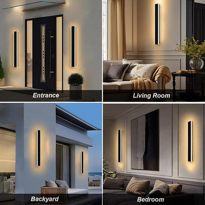 Yaohong 2 Pack 32inch LED Outdoor Wall Linear Lights, Modern Black 3000K-6000K Dimmable Exterior Lighting Fixtures Patio Light, IP65 Waterproof Outdoor House Lights Wall Mount for House Courtyard