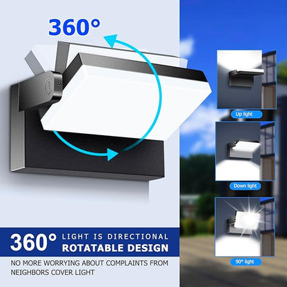 60W LED Outdoor Wall Lights with 360°Rotation, Flood Lights Outdoor 5000K 4000K 3000K 3 Colors Changeable,Outside Sconce Security Lights for Garage Barn Front Porch