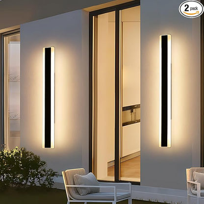 2 Pack Modern Outdoor Wall Light, 39.3in Black LED Wall Sconce, 36W, IP65 Waterproof, 3000K Warm White, Wall Mount Long Linear Exterior Lighting Fixture for House, Garage, Porch, Garden