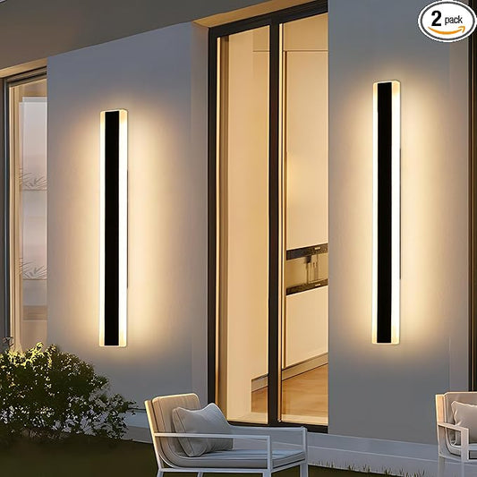 2 Pack Modern Outdoor Wall Light, 39.3in Black LED Wall Sconce, 36W, IP65 Waterproof, 3000K Warm White, Wall Mount Long Linear Exterior Lighting Fixture for House, Garage, Porch, Garden