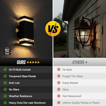 Dusk to Dawn Outdoor Wall Light Modern Up Down LED Wall Sconce, Aluminum Waterproof Exterior Lighting Fixture Porch Lights for House Patio Sensor ETL