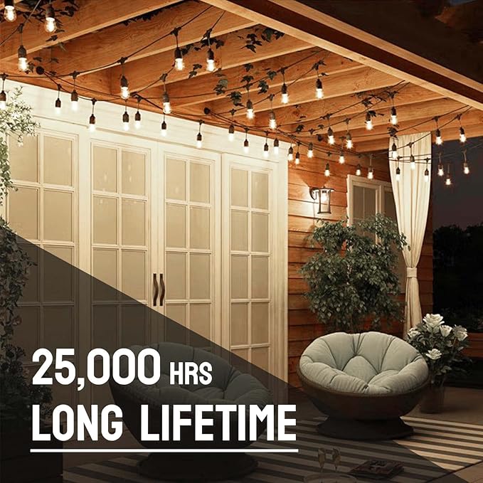 24-Pack String Light Bulbs, S14 Outdoor Waterproof Replacement Bulb, E26 Base Bulbs, 1W 120V, 2700K Warm White