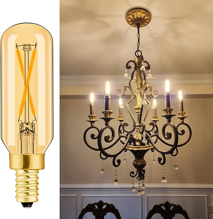 Leools E12 LED Bulb Dimmable 2W Equal 25 watt Light Bulb Warm White Ambe 2500K T6 T25 E12 Candelabra Bulb 25w for Chandeliers,Ceiling Fan e12 Light Bulb,Pack of 12.