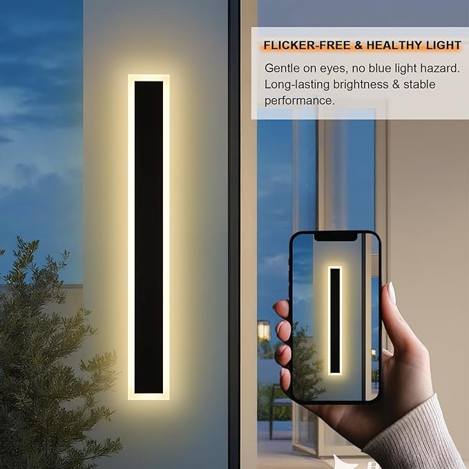 2 Pack 32In Outdoor LED Linear Wall Lights Exterior Lighting Fixtures 5CCT Dimmable Modern Outdoor Linear Wall Sconce IP65 Waterproof Black Long LED Exterior Garage Light for Front Door House