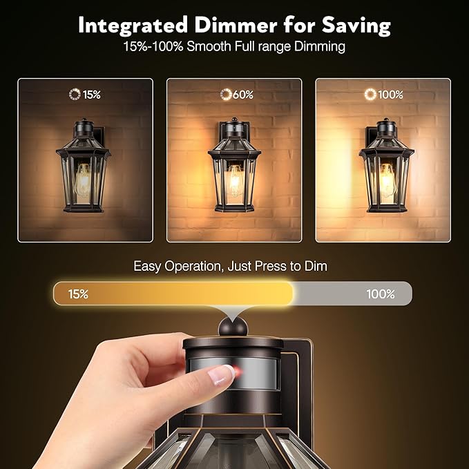 VIANIS Outdoor Motion Sensor Porch Light, Dusk to Dawn Outdoor Lighting Wall Sconce, Aluminum Oil Rubbed Bronze Gold Trim Exterior Lighting Fixtures, Weatherproof Outside Wall Lights for House, Patio
