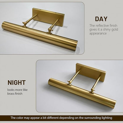 Brass Picture Lights for Wall, 18" Linear Picture Light Hardwired, 3-Light Brush Gold Art Light, Warm White 2700k Dimmable Picture Lamp, 270° Picture Frame Light for Bathroom, Living Room, Hallway