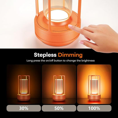 Portable Table Lamp for Indoor/Outdoor, Rechargeable Cordless Desk Lamp with Touch Sensor, 3 Way Dimmable Suitable for Bars/Cafes/Restaurants/Bedrooms/Camping Sites (Orange-2)