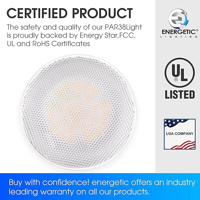 Energetic PAR38 Outdoor LED Flood Light Bulb, 5000K Daylight, 90 Watt Equivalent, Wet Rated, 900LM, E26 Base, Non-Dimmable,12 Pack