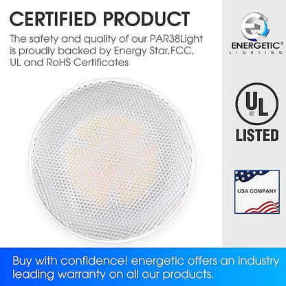Energetic PAR38 Outdoor LED Flood Light Bulb, 5000K Daylight, 90 Watt Equivalent, Wet Rated, 900LM, E26 Base, Non-Dimmable,12 Pack