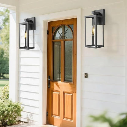 Outdoor Wall Light with Clear Glass, Anti-Rust Exterior Wall Sconce, Weather Resistant Outdoor Lantern, Exterior Lighting for Porch, Patio, Garage, Entryway (Black, 15.5" Height-2 Pack)
