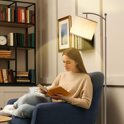 60" Floor Lamps for Living Room with 3 Color Temperatures, Adjustable Beige Shade with Brown Pole, Tall Lamps for Living Room Bedroom Office Classroom Dorm Room, 9W Bulb Included