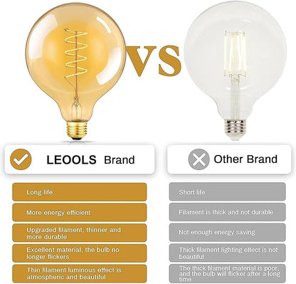 Leools Vintage LED Spiral Filament Bulb G125 Dimmable Flick-Free 6W CRI95 LED Edison Globe Light Bulb E26 Base,Amber Glass,Warm White,2200K, 500LM(60W Equivalent), Pack of 1