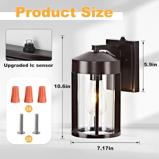 Dusk to Dawn Outdoor Wall Lights Fixture with Photocell Sensor, Modern Geometric Industrial Coffee-Bronze Exterior Wall Sconce, Waterproof Anti-Rust Outside Porch Light for House Patio Entryway Garage