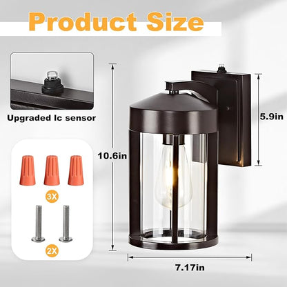 Dusk to Dawn Outdoor Wall Lights Fixture with Photocell Sensor, Modern Geometric Industrial Coffee-Bronze Exterior Wall Sconce, Waterproof Anti-Rust Outside Porch Light for House Patio Entryway Garage