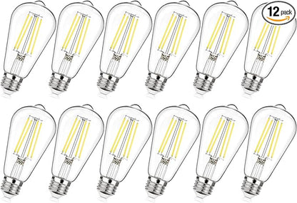 MAXvolador 12-Pack Dimmable Vintage LED Edison Bulb 60W Equivalent, 6W 850Lumens Edison Light Bulbs 5000K, ST58 Antique LED Filament Bulb, E26 Base