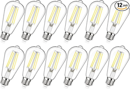 MAXvolador 12-Pack Dimmable Vintage LED Edison Bulb 60W Equivalent, 6W 850Lumens Edison Light Bulbs 5000K, ST58 Antique LED Filament Bulb, E26 Base