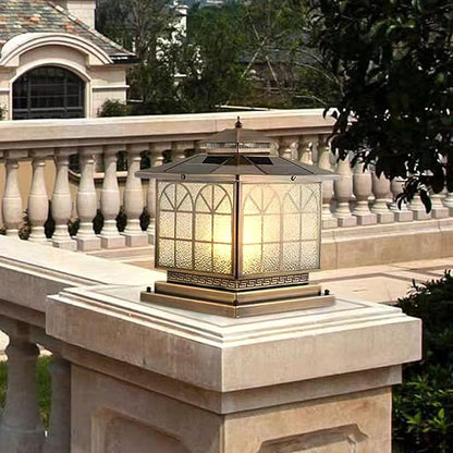 Copper Solar Outdoor Post Lights, Vintage Patio Lawn Column Lamp, Deck Lights, Lantern Fence Lamp Fixture, Luxury Landscape Lighting (Solar, 12x12in, Copper, Brown)