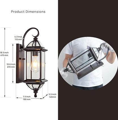 Outdoor Light Fixture 18.5" H Porch Light Oil Rubbed Bronze Outdoor Wall Lights with Clear Glass Waterproof Outside Lights for House Patio Garage Frontdoor 1 Pack Bulb Not Included