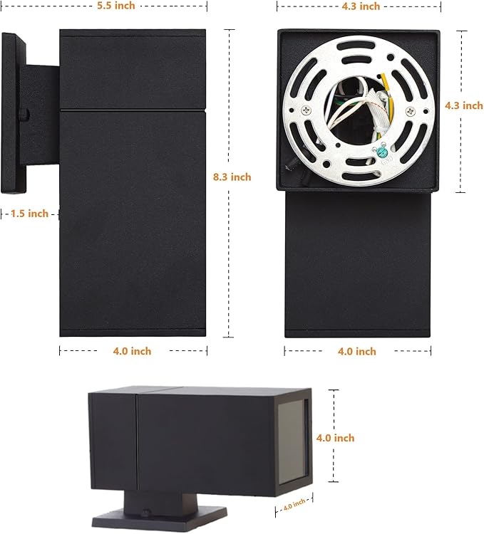Outdoor Wall Light, Exterior Lighting - ETL Listed, Aluminum Anti-Rust Waterproof Wall Mount Rectangular Design – 1-Direction Up or Down Wall Sconce Light Fixture for Porch, Garage or Patio