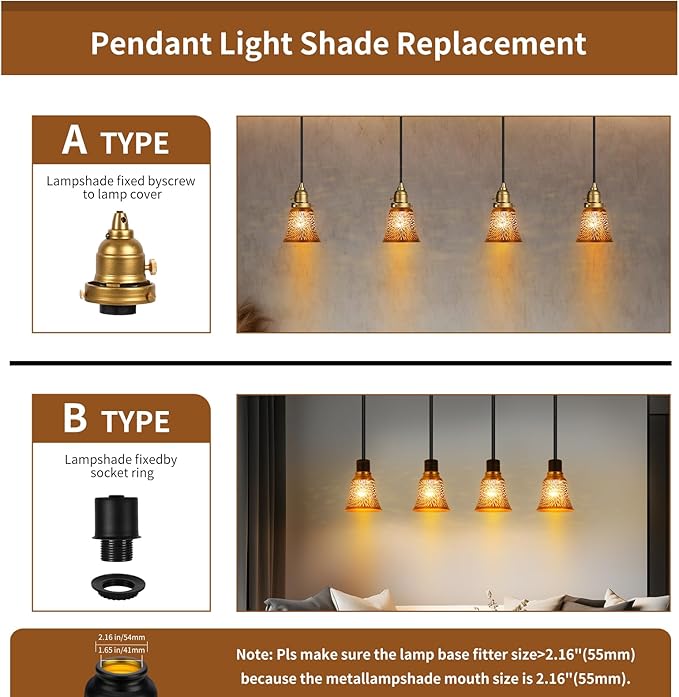 Ceiling Fan Replacement Globes, 4 Pack Chrysanthemum Pattern Fixture Replacement Globes Shades with 1-5/8" Fitter, ALUCSET 4.5" Height 4-3/4" Diameter, Metal Cover for Pendant Lamp-Yellow Brass&Gold